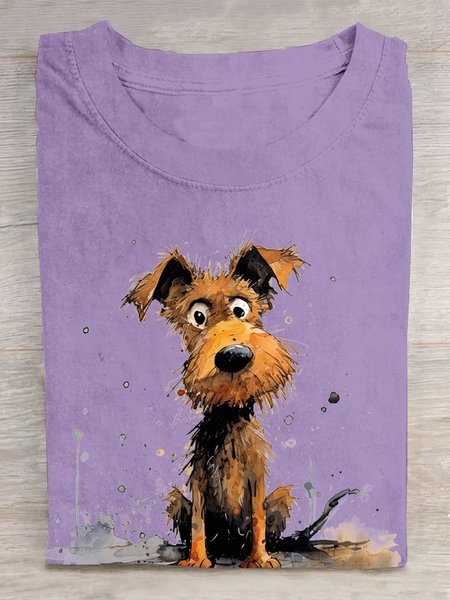 

Casual Dog Crew Neck Short Sleeve T-shirt, Purple, T-shirts