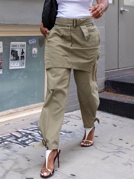 Casual Pockets Fashion Cargo Pants with Belt, Army green, Pants