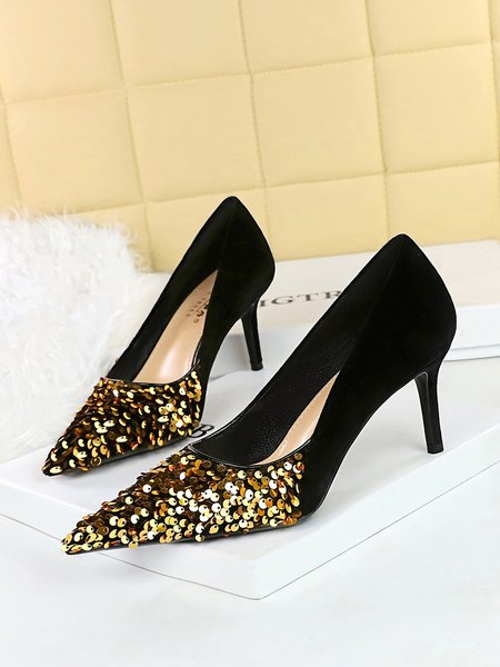 

Sparkling Sequins Party Stiletto Heel Pumps, Golden, Heels