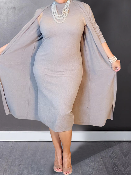 

High Elasticity Mock Neck Tight Elegant Midi Dress, As picture, Midi Dresses