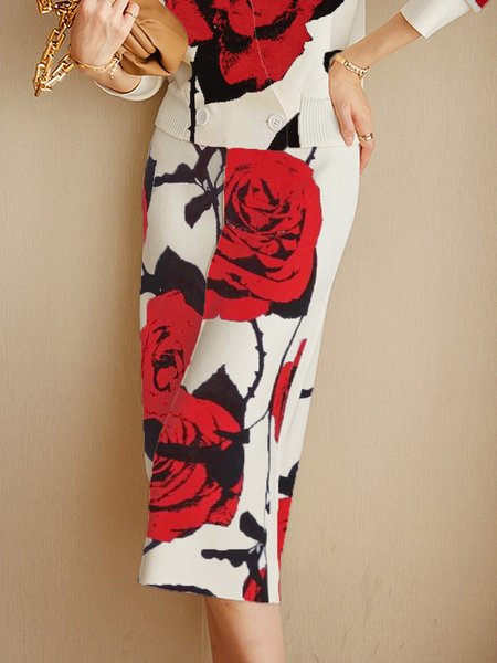 

Regular Fit Floral Elegant Skirt, Red, Skirts