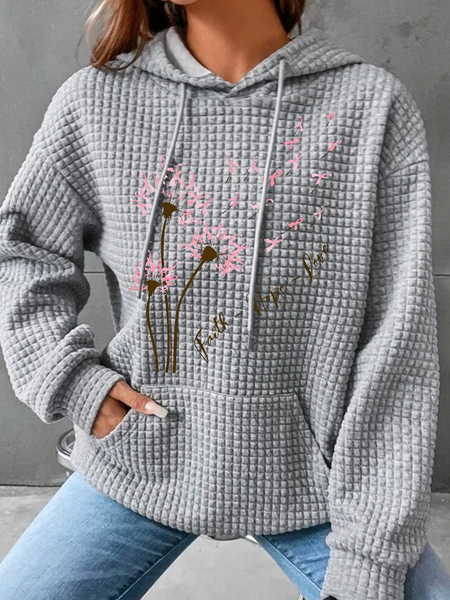 

Faith Hope Love Dandelion Pink Ribbon Dandelion Simple Loose Hoodie, Gray, Hoodies&Sweatshirts