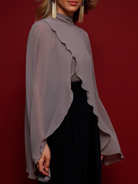 

Elegant Loose Plain Cross Dolman Sleeve Stand Collar Blouse, As picture, Blouses and Shirts