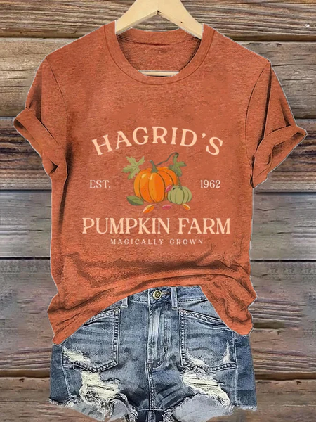

Women's Hagrid'S Pumpkin Patch Print Casual Loose T-Shirt, Orange, T-shirts