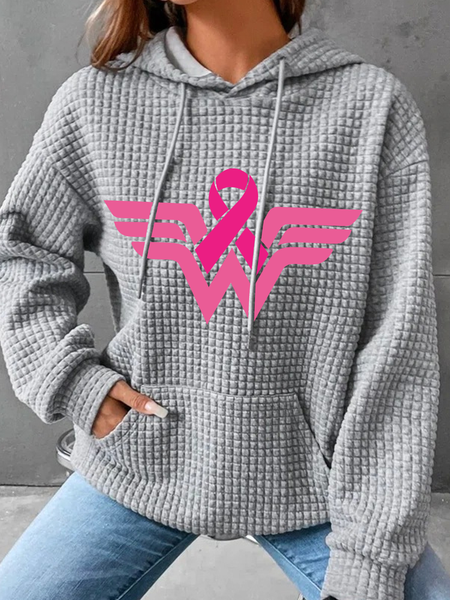Breast Cancer Woman Simple Loose Hoodie, Gray, Hoodies&Sweatshirts
