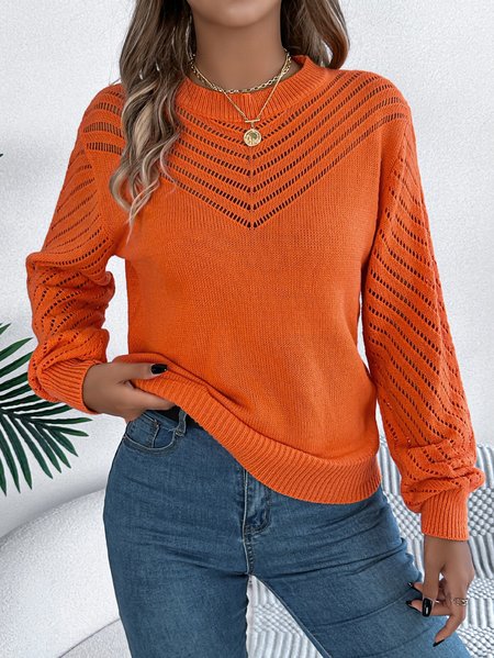 

Yarn/Wool Yarn Plain Casual Loose Sweater, Orange, Sweaters & Cardigans