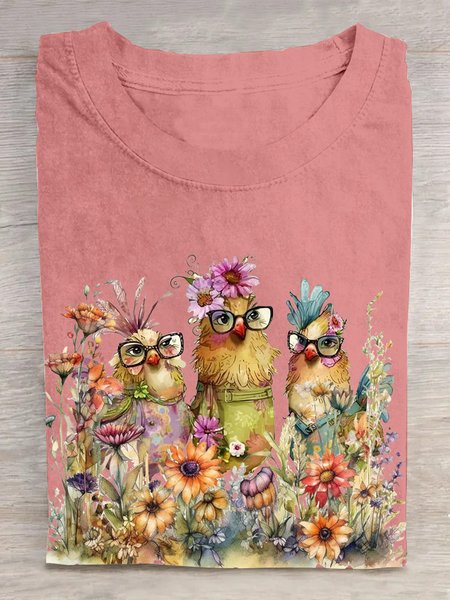 

Casual Turkey Crew Neck Short Sleeve T-shirt, Orange pink, T-shirts