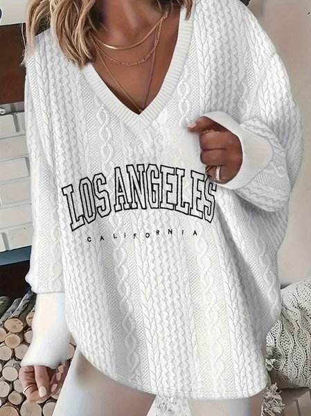

Casual V Neck Text Letters Sweatshirt, White, Hoodies & Sweatshirts