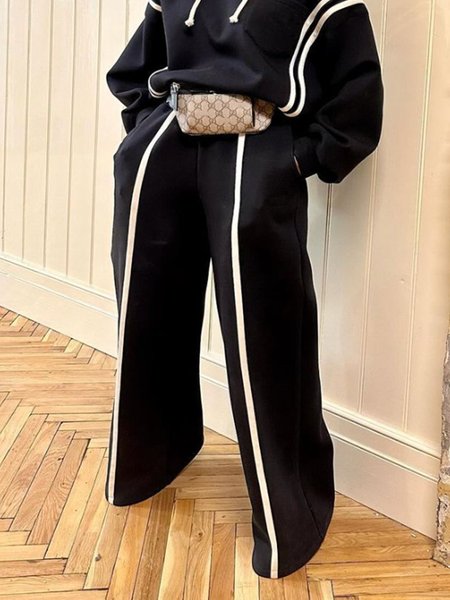 

Casual Color Block Pocket Loose Pants, Black-white, Pants