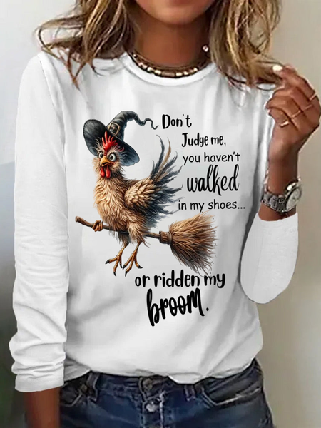 

Casual Animal Crew Neck Long Sleeve T-shirt, White, T-shirts