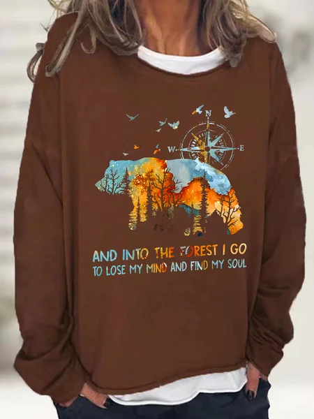 

Into The Forest I Go Bear Cotton-Blend Casual Sweatshirt, Deep brown, Hoodies&Sweatshirts
