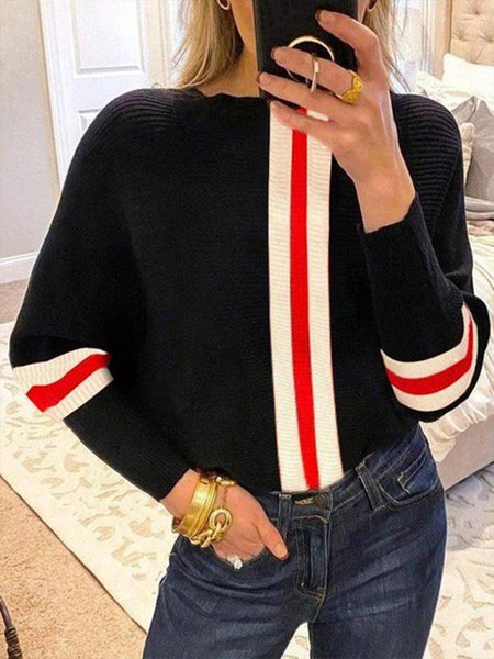 

Daily Raglan Sleeves Casual Color Block Sweater, Black, Pullovers