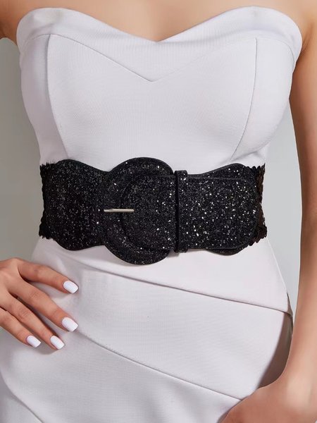 

Sparkling Sequined Glitter Elastic Waistband, Black, Belts