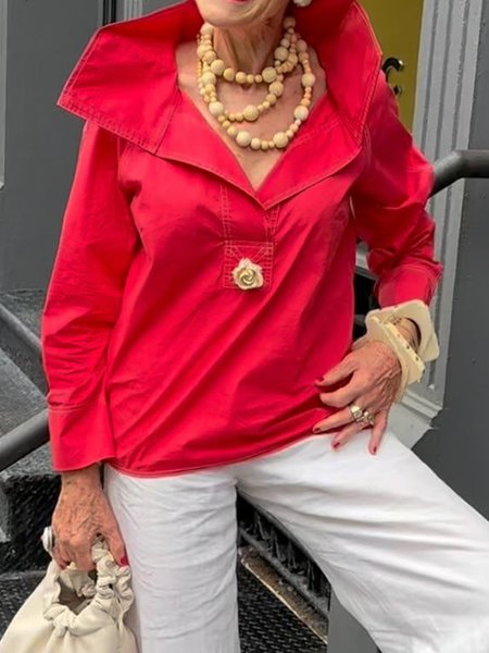 

Urban Long Sleeve Loose Plain Shirt, Red, Blouses and Shirts