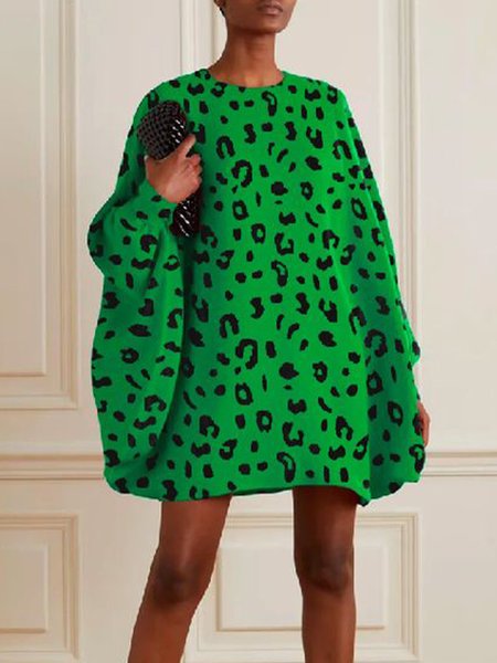 

Urban Raglan Sleeves Crew Neck Printing Dress, Green, Mini Dresses