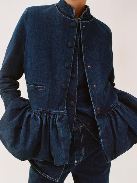

Regular Sleeve Plain Casual Denim Jacket, Deep blue, Jackets