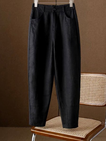 

Casual Cotton And Linen Pocket Stitching Pants, Black, Pants