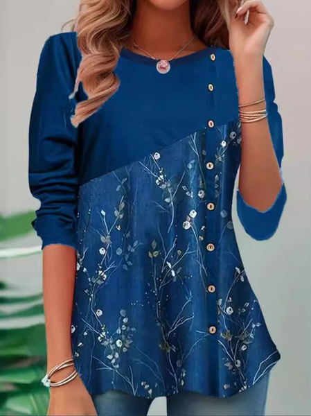 

Crew Neck Long Sleeve Floral Lace Regular Regular Fit Blouse For Women, Blue, Blouses