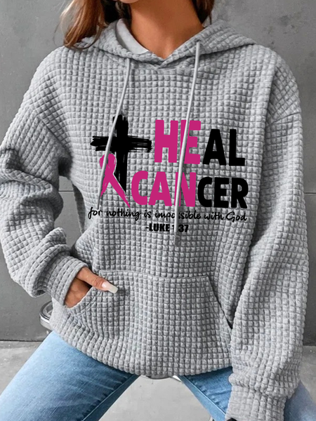 

Heal Cancer Breast Cancer Awareness Month Simple Loose Hoodie, Gray, Hoodies&Sweatshirts