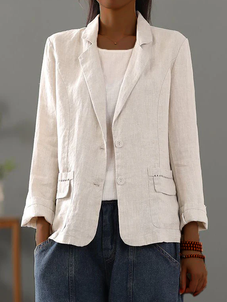 

Loose Cotton And Linen Casual Lapel Collar Blazer, Khaki, Outerwear
