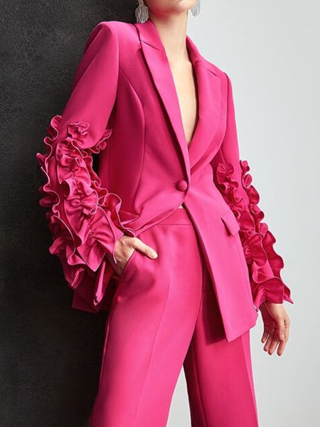 

Elegant Plain Lapel Collar Regular Sleeve Regular Fit Blazer, Deep pink, Blazers