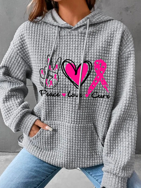 

Peace Love Cure Breast Cancer Simple Loose Hoodie, Gray, Hoodies&Sweatshirts