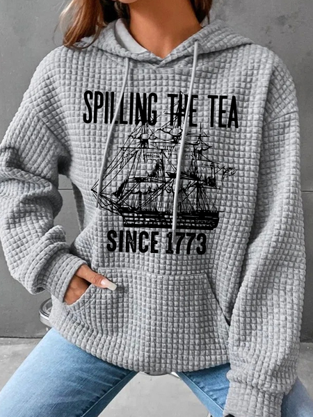 

Spilling The Tea Since 1773 Simple Loose Hoodie, Gray, Hoodies&Sweatshirts