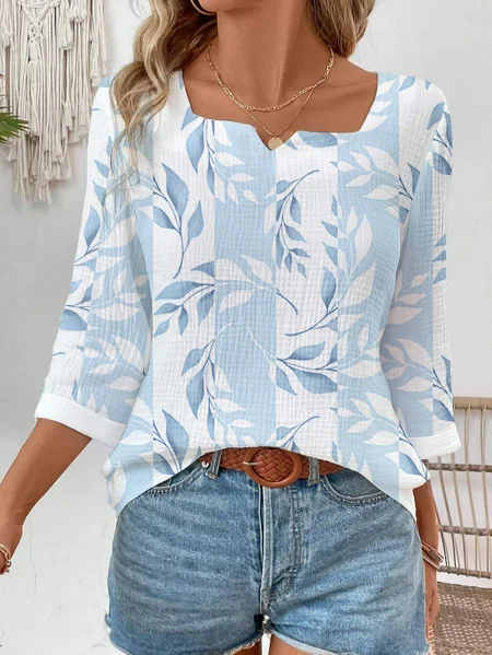 Women's Floral Notched Daily Going Out Casual Top