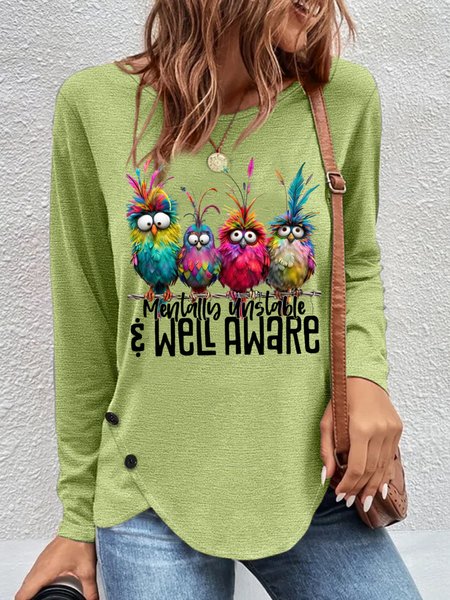 

Casual Animal Crew Neck Long Sleeve T-shirt, Green, T-shirts