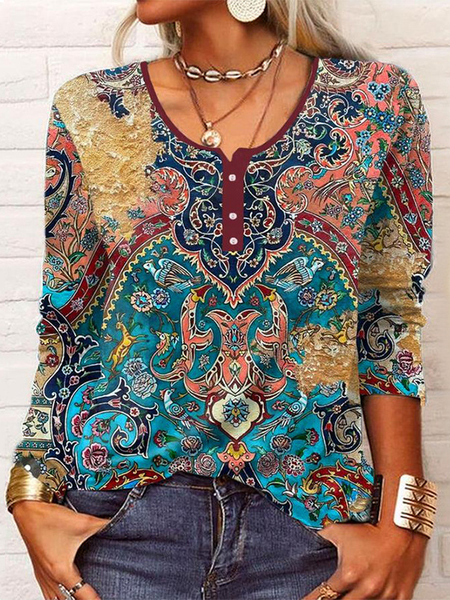 

Casual Plain Crew Neck Long Sleeve T-shirt, Multicolor, T-shirts
