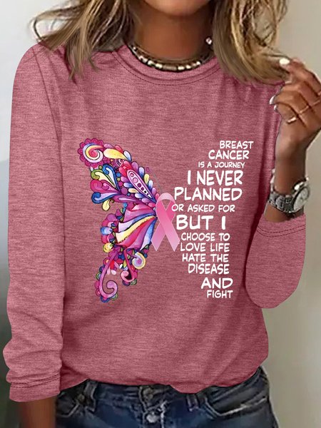 

Breast Cancer Awareness Butterfly Graphic Long Sleeve Shirt, Watermelon, Long sleeves