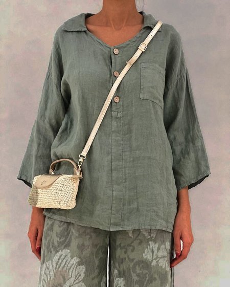 Casual Cotton And Linen Shirt, Green, Blouses & Shirts