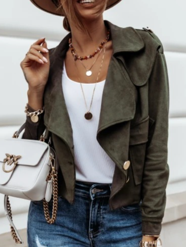 

Women's Plain Regular Loose Jacket, Darkgreen, Outerwear
