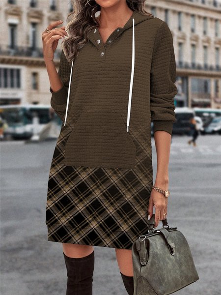 

Women Floral Hoodie Long Sleeve Comfy Casual Buckle Maxi Dress, Coffee, Sweashirt Dress
