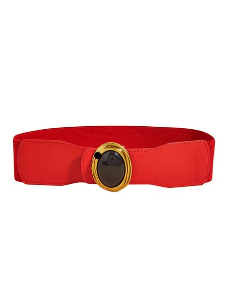 

Minimalist Oval Buckle Elastic Wide Belt, Red, Belts