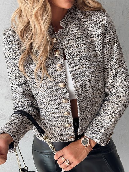 

Plain Loose Casual Buckle Jacket, Gray, Blazers