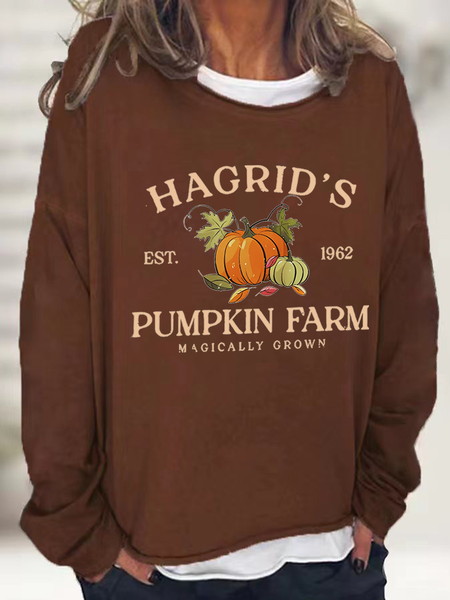

Women's Hagrid'S Pumpkin Patch Print Crew Neck Casual Sweatshirt, Deep brown, Hoodies&Sweatshirts