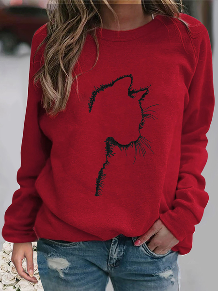 

Crew Neck Loose Casual Cat Sweatshirt, Wine red, Hoodies&Sweatshirts