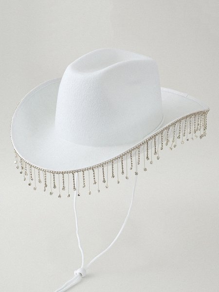 

Fashionable Rhinestone Fringe Western Hat, White, Hats