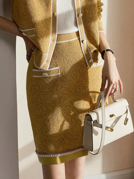 

Regular Fit Floral Jacquard Elegant Skirt, Yellow, Skirts