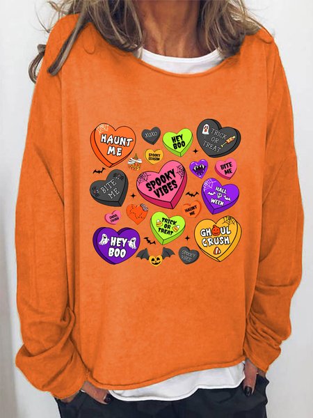 

Candy Hearts Halloween Casual Sweatshirt, Orange, Hoodies&Sweatshirts