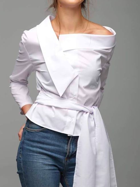 

Regular Sleeve Asymmetrical Asymmetric Urban Regular Fit Shirt, White, Blouses and Shirts