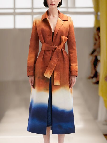 

Urban Pocket Stitching Regular Sleeve Trench Coat, Red brown, Coats