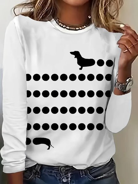 

Dog Loose Casual Knitted T-Shirt, White, Long sleeves