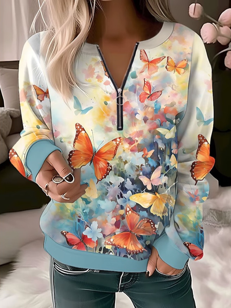 

Casual Zipper Floral Sweatshirt, Orange red, Hoodies&Sweatshirts