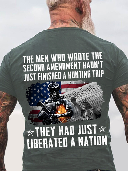 

The Men Who Wrote The Second Amendment Hadn't Just Finished A Hunting Trip They Had Just Liberated A Nation Back Cotton T-Shirt, Dark gray, T-shirts