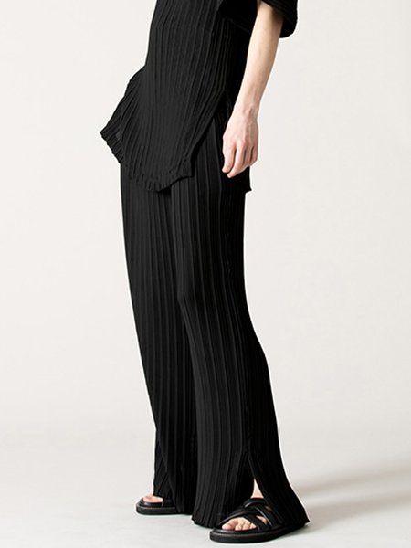 

Pocket Stitching Long Casual Plain Pants, Black, Pants