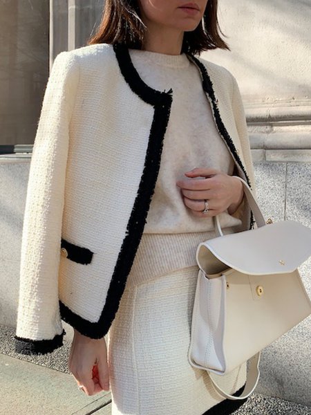 

Color Block Regular Sleeve Elegant Jacket, Off white, Jackets