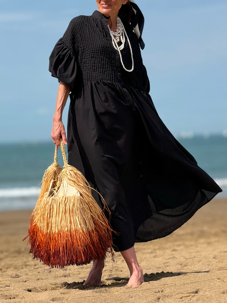 

Elegant Regular Sleeve Loosen Shirt Dress, Black, Maxi Dresses