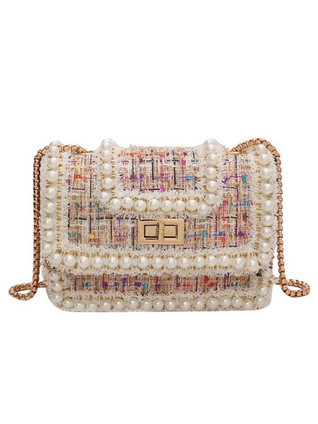 Exquisite Faux Pearl Embellished Chain Crossbody Bag, Pink, Bags